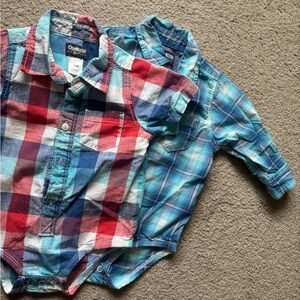 OshKosh B'gosh Red, Blue & White Plaid Button-Front Baby Romper
